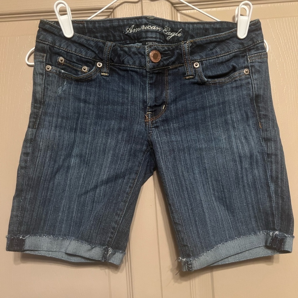 American Eagle Outfitters Blue Jean Shorts Distressed Cuffed